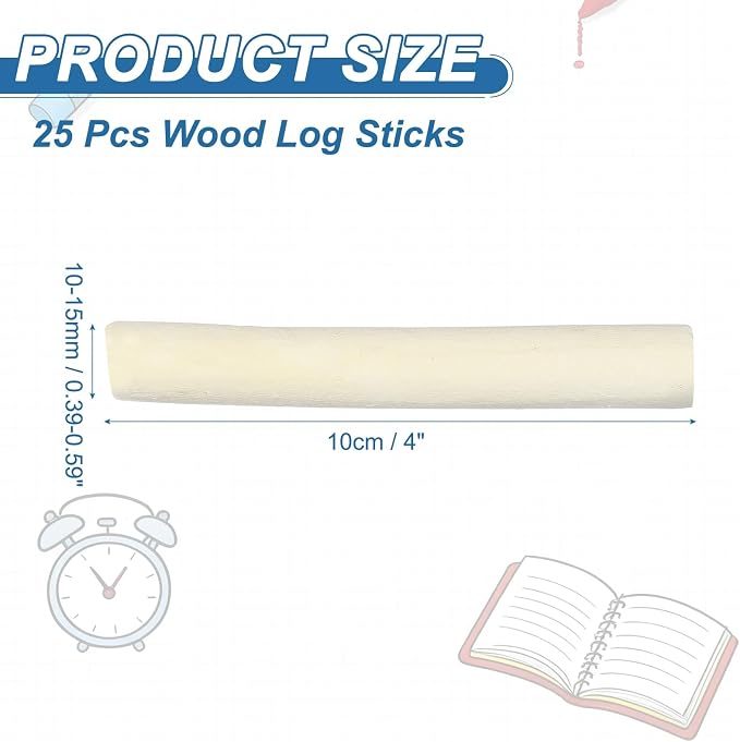 PATIKIL 25 Pcs 4inch Wood Log Sticks, 0.39-0.59inch in Diameter Natural - Image 2