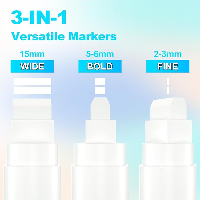 FansArriche Jumbo Poster Markers, 3 White 15mm Acrylic Paint Markers | - Image 2
