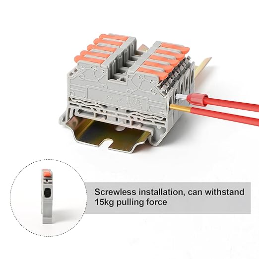50Pcs KV2.5 Terminal Blocks, 28-12 AWG Compact Wire Conductor Wiring Connectors, DIN Rail Mounted Terminal Blocks, CE