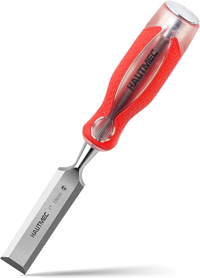 HAUTMEC 1" Wood Chisel – High-Impact Drop-Forged CRV Steel, Fully Polished Beveled Edge Blades, Heavy-Duty Strike Cap & Extended Anti-Skid Handle – HT0362