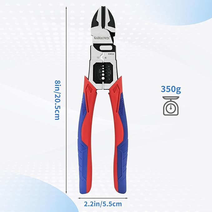KAIHAOWIN 3-in-1 Wire Cutters with Stripper and Crimper Multifunction Diagonal Cutters Side Cutters Heavy Duty for Electrician and Homes