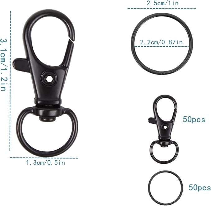 HXSEMAYIG Keychain Hooks with Key Rings, Metal Swivel Lobster Claw Clasps - Image 2