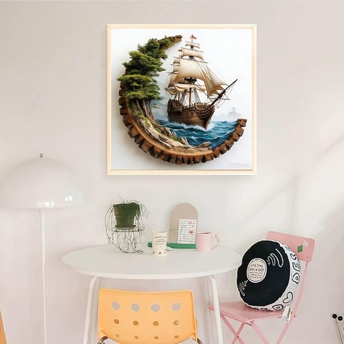 KYOQFVN Sailboat Stamped Cross Stitch Kits, Ocean Sail Boat Needlepoint Counted - Image 6