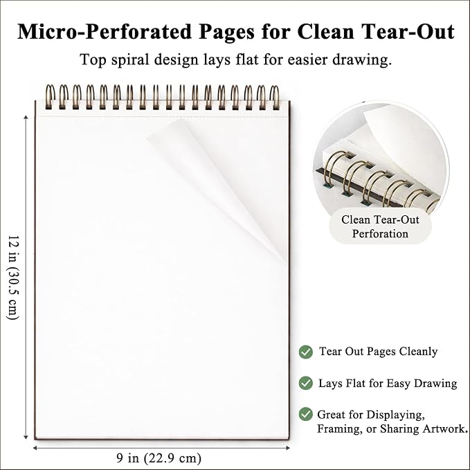 9 x 12 inches Sketch Book, Top Spiral Bound Sketch Pad, 4 Pack 100 Sheets Each - Image 4