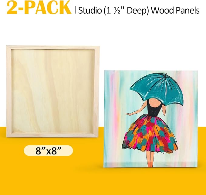 Falling in Art 2 Pack 8x8'' Unfinished Gallery Birch Wood Canvas Panels | Birch - Image 6