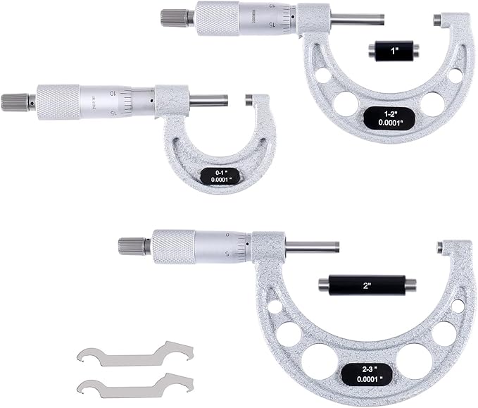 Accusize Industrial Tools 0-3 inch x .0001'' Ultra-Precision M-Type Outside Micrometers Carbide Tipped 3 Pc Set, EG00-0903