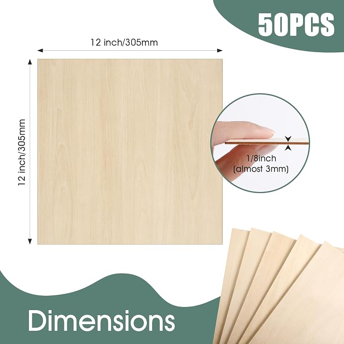 50 Pack Basswood Sheets 1/8x12x12 Inch 3mm Basswood - Image 2