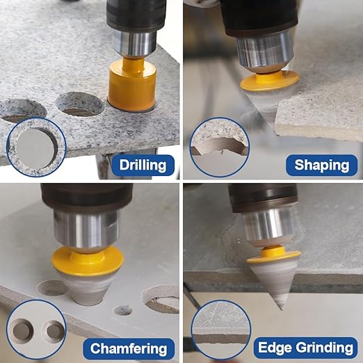 HIGHDRIL Diamond Drill Bits Kit with Triangle Shank for Porcelain Tile Ceramic Marble Brick Concrete Vacuum Brazed Hole Saw(6/8/10/20/25/28/35/45/50/65mm+35mm Hex Shank Chamfer Beveling Bit