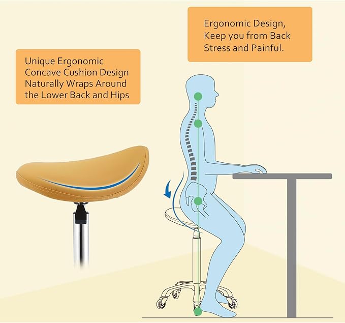 Saddle Stool Chair with Wheels,Ergonomic Swivel Rolling Height Adjustable for Salon Beauty Clinic Dentist Tattoo Home Office