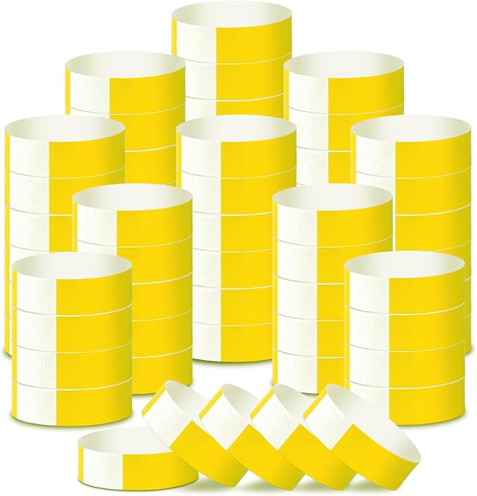 2000 Pcs Paper Wristbands for Events Waterproof Neon Yellow Wrist Bands Adhesive Concert Identification Wristbands Hand Bands for Events(Yellow)