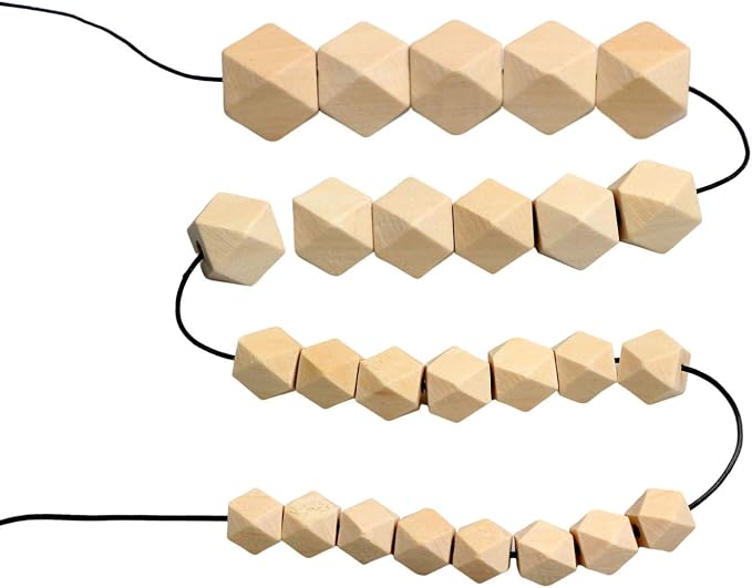 100Pcs Natural Geometric Polygon Wood Beads, Unfinished Wooden Loose Spacer - Image 4