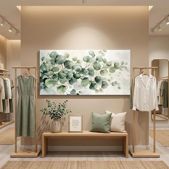 ZESTRILIA Soft Green Eucalyptus Leaves Canvas Wall Art, Calming Watercolor - Image 6