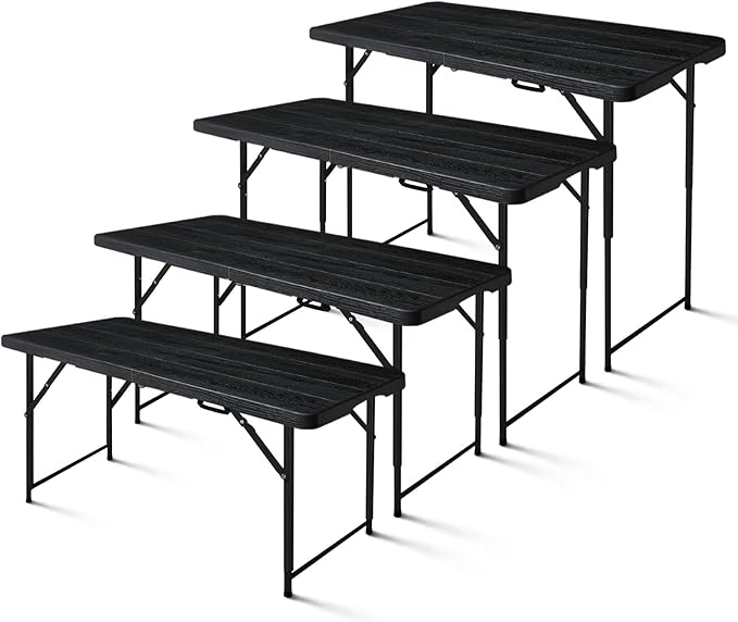 4ft Folding Table, Portable Fold-in-Half Adjustable Height Utility Table - Image 3