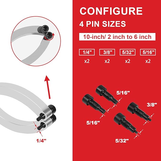 11.8 Inch Heavy Duty Gland Nut Wrench Set, Adjustable Spanner for 2-9" Hydraulic Cylinders, Includes 5/32", 1/4", 5/16", and 3/8" Pins, Gloves & Towel