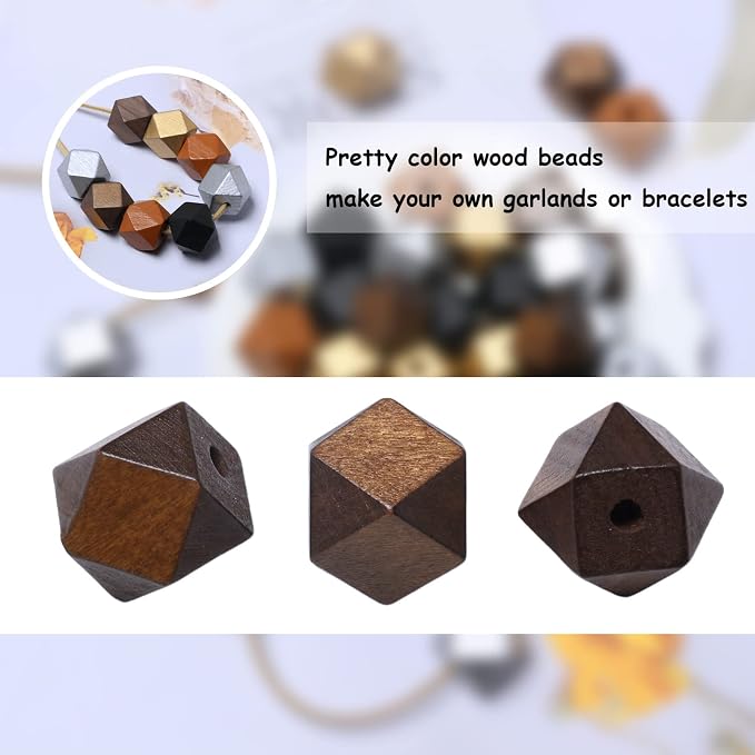 20mm Geometric Wooden Beads Variety Pack Painted Wood Beads Polygon Wooden - Image 4