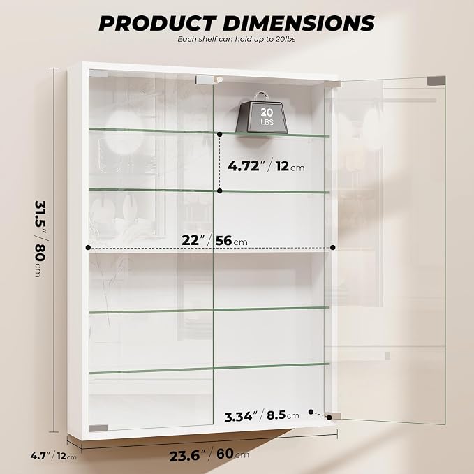 6-Tier Wall Display Case with Glass Doors, LED Display Cabinet with Adjustable - Image 2