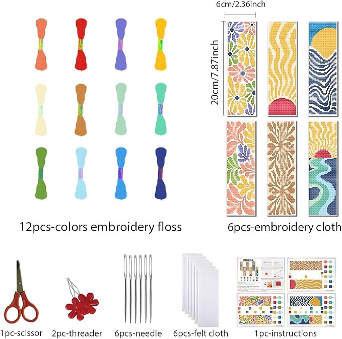 FREEBLOSS 6 Set Cross Stitch Bookmark Kits Bohemian Style Stamped Cross Stitch - Image 2