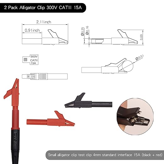 Silicone Multimeter Test Leads Kit, Banana Plug, Alligator Clips, Tester Hook Tip Test Clip for for Fluke Multimeter Electronic Clamp Meter Accessories