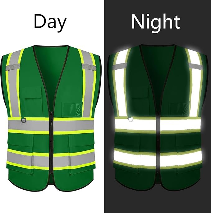 Safety Vest Customize Logo with 5 Pockets & Zipper Reflective High Visibility Vest Class 2 Outdoor Workwear