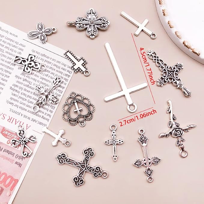 WOCRAFT 120pcs Antique Silver Cross Charms - Image 2