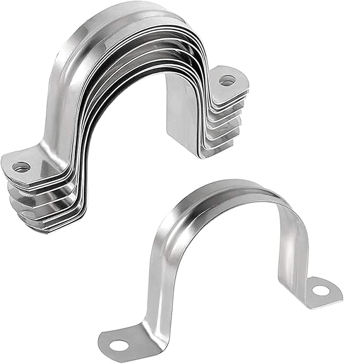 10 Pcs 3inch Rigid Pipe Strap,Two Hole Stainless Steel Strap U Bracket, Widened Tube Strap Tension Clip Assortment Kit Heavy Duty Pipe Clamp for Pipe Fixing（90mm）