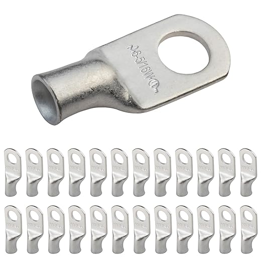 SELTERM 25pcs 6 AWG 5/16" Stud (Wide Pad) Marine Grade Tinned Copper Battery Cable Lugs,6 Gauge Ring Terminals,UL Wire Lugs Electrical Battery Cable Ends,Tinned Copper Lugs Battery Terminal Connectors