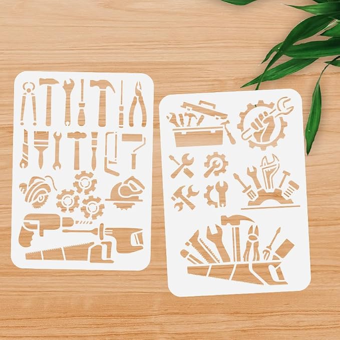 2pcs 11.69"x8.27" Tool Wall Stencil Templates Mechanical Tools Reusable Plastic - Image 4