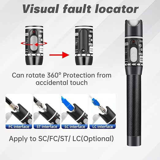 Moocci 3 Pcs Visual Fault Locator Fiber Optic Tester - VFL Fiber Optic Cable Tester Meter with FC to LC Adapter - Tools Kit for FC/SC/ST/LC Connector,Network Cable Test -Green Purple White