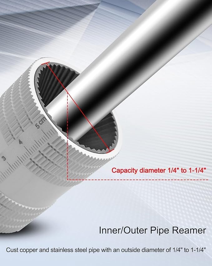 Tube Deburring Tool, 1/4" to 1-1/4" Inner/Outer Pipe Reamer, Stainless Steel Plumbing Tool for Smoothing Reaming Copper PVC Metal Brass Aluminium Pipes