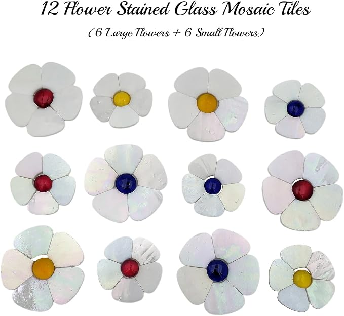 Esweny 12 Flower Stained Glass Mosaic Tiles - Image 3