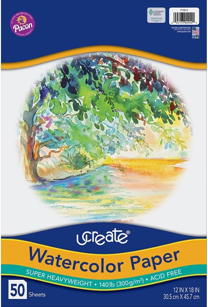 UCREATE 140 lb. Watercolor Paper, 50 Sheets/Pack, 1 Pack | Super Heavyweight by CreativityStreet%C2%AE