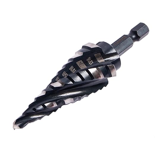 Four Spiral Flute M35 Cobalt Step Drill Bit Set 3/16" - 7/8"(12 Sizes),Impact Ready Four Flute Step Drill Bit,1/4" Hex Shank Step Bits for Metal, Stainless Steel, Aluminum, Wood, Plastic