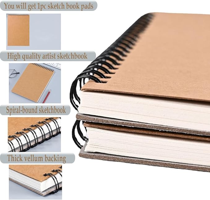 Sketch Book Pad, Drawing Paper 5.5" x 8.5" Spiral Bound, Durable Acid Free - Image 2
