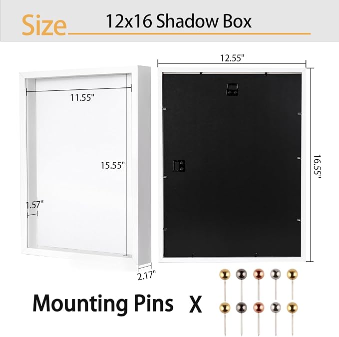 12x16 Shadow Box Frame with Linen Background & Metal Push Pins - Image 3