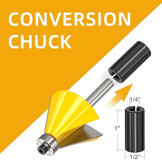 5PCS Chamfer Router Bit Set 1/4 Inch Shank Dish Carving Router Bits with Top Bearing for Woodworking, 11.25, 15, 22.5, 30, 45 Degree