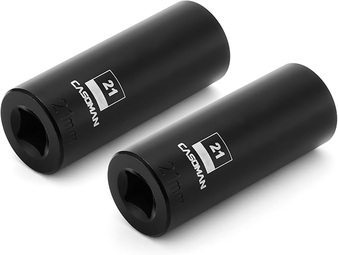 CASOMAN 1/2-Inch Drive x 21mm Deep Impact Socket, 2PCS Set, 6-Point, Metric, CR-MO
