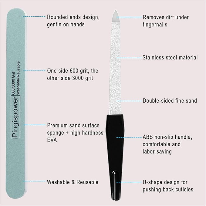 Nail Files and Buffers, 10PCS Professional Metal Nail File and Buffer Block (600/3000 Grit) for Natural Nails, Double Sided Washable & Reusable Manicure Kit for Women Home & Salon