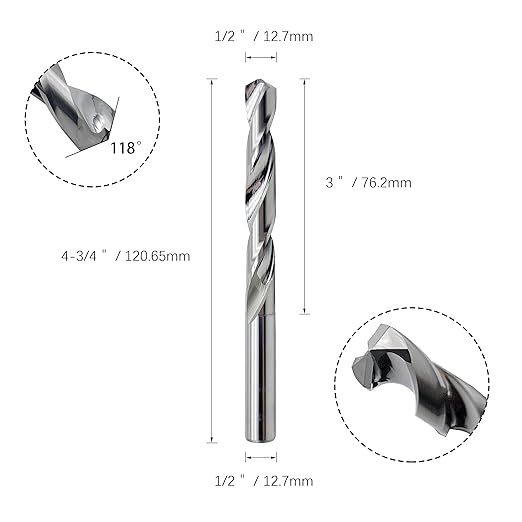 1/2" Solid Carbide Jobber Drill Bits with Straight Shank and 118° Point Angle, Made from Tungsten Carbide Material,1-Pieces