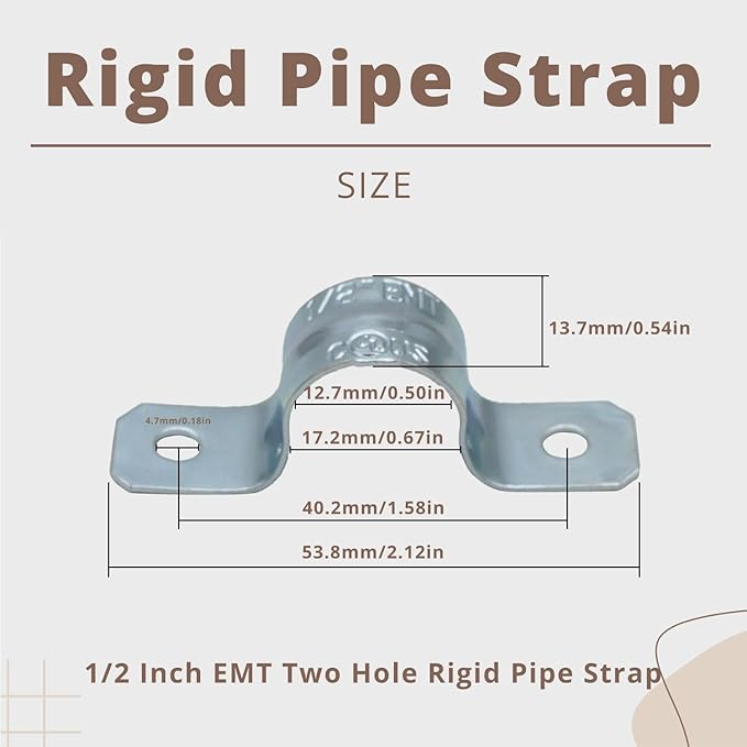 zinc plated steel pipe clamp,Steel Rigid Pipe,Holes Cable U Bracket Pipe Clamp,Electrical Conduit Straps (Two Holes, 1/2 inch-50pcs)