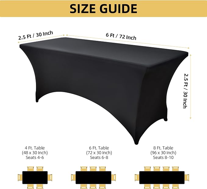 10-Pack 6ft Black Spandex Table Covers - Image 4
