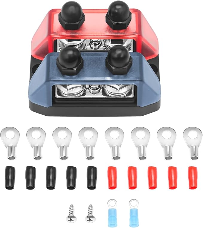 RECOIL DS21-516 Power Distribution Block 48V 150A Bus Bar 2 x 5/16" Stud, 1 x #8 Screws Terminals Block
