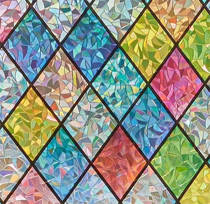 Sunbaby Window Privacy Film Stained Glass Decorative Rainbow Window Cling 3D by SUNBABY