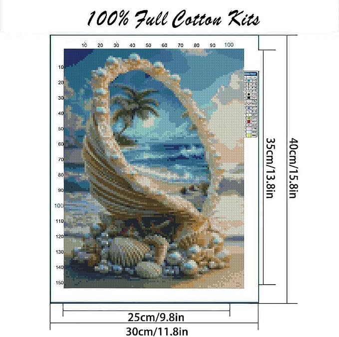 Seashell and Summer Beach Stamped Cross Stitch Kits, Embroidery Starter Kit - Image 2