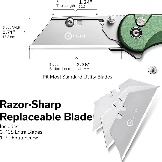 CIVIVI Folding Utility Knife Box Cutter, Elementum Utility Pocket Edc Knife with 3Pcs Extra Razor Blades, Three Ways to Open, Ideal Gifts for Men Women C23039B-3