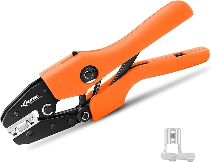 KF CPTEC Crimping Tool for 90° Flag Terminals, 22/14 AWG (0.5mm²/2.5mm²) - Ratchet Terminal Crimper - Electrical Crimping Tool