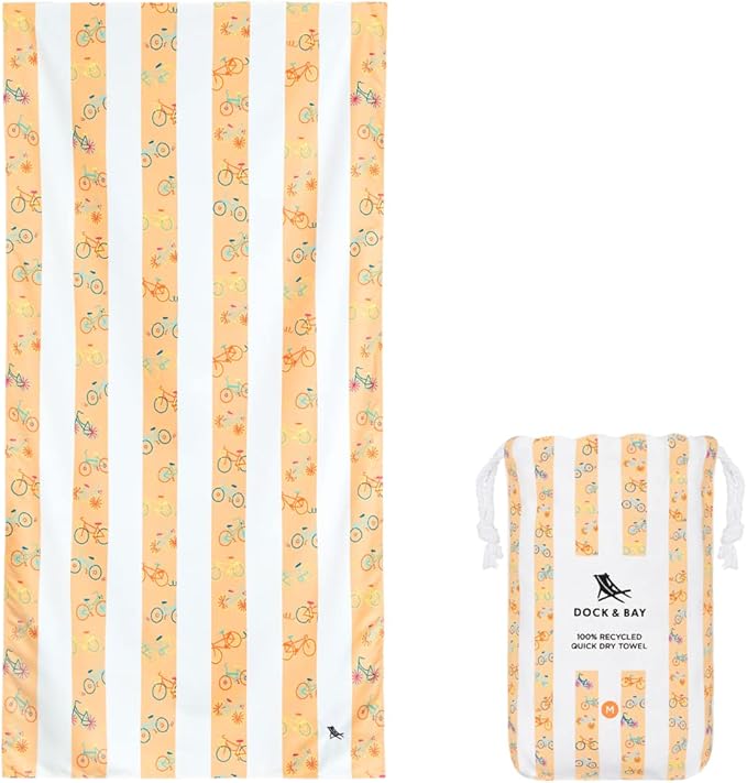 Dock & Bay Beach Towel - Quick Dry, Sand Free - Compact, Lightweight - 100% Recycled - Includes Bag - Kids - Bike Bike Baby, Medium (130x70cm, 51x27)