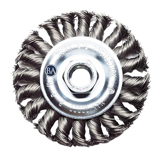 Benchmark Abrasives 4 Inch Standard Twist Knot Wire Wheel for Angle Grinder with 5/8"-11 Thread, Cleaning Narrow Holes, Deburring Grinding Wheels - Wire Wheel Attachment - Carbon Steel (4" x 1/2")