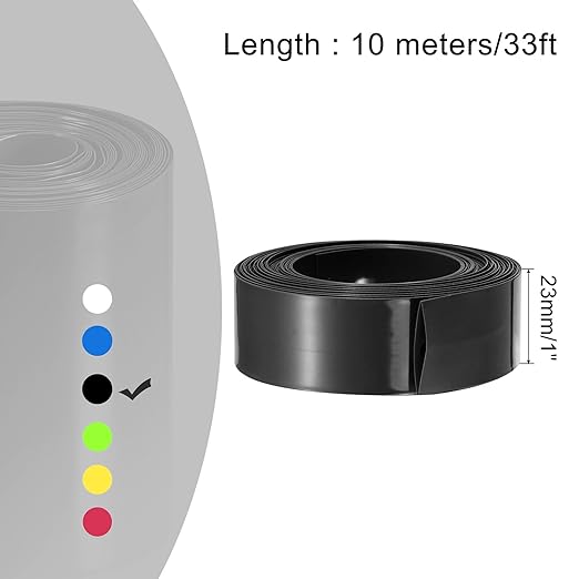MECCANIXITY Battery Wrap PVC Heat Shrink Tubing 14mm Dia 23mm Flat 33 Feet(10meters) Black Good Insulation for Battery Pack