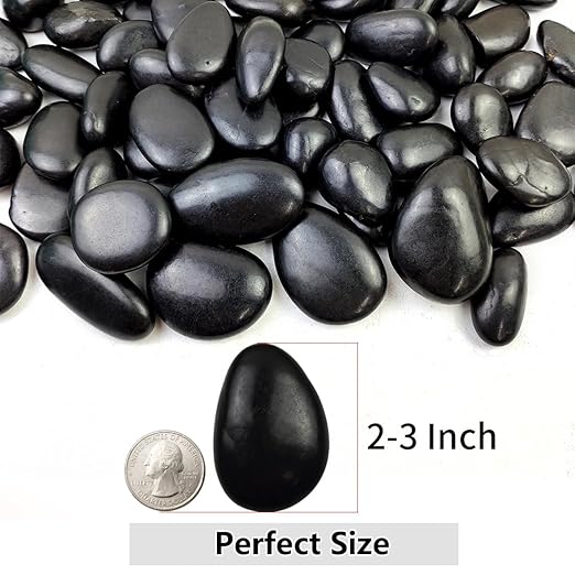YISZM 20lbs Black Pebbles for Landscaping, 2-3 Inch High Polished Natural Large - Image 2