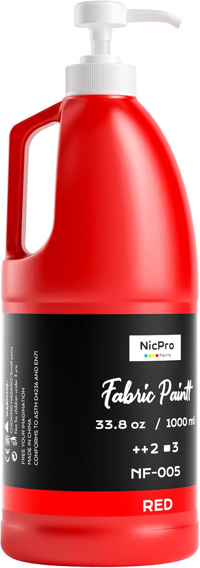 Nicpro Red Fabric Paint with Pump, 33.8 fl oz Large Fabric Paint by Nicpro